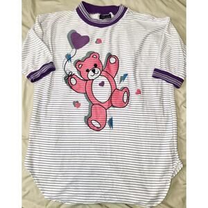 Vintage Sky Lite Purple Stripe Pink Bear Balloon Kidcore Tee Size Large